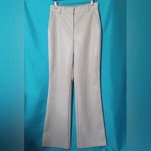 Babaton Aritzia Faux Leather Bone Color Straight Leg Pants. Size 6